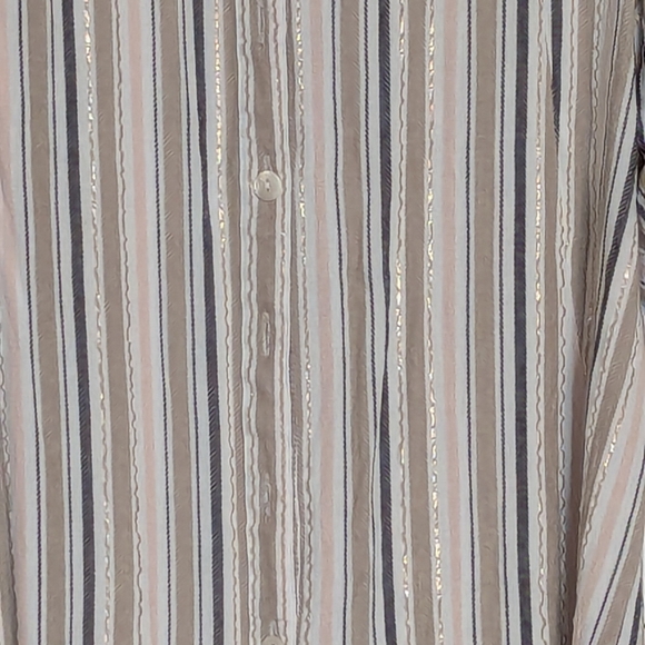 Women's (Size M) Long Striped V-neck Button Down Blouse/Top Long or 3/4 Sleeves - Picture 4 of 15